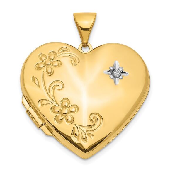 21mm Family Diamond Floral Heart Locket in 14k Yellow Gold - Picture 1 of 7